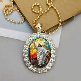 Mosaic Jesus Resin & Gold-Plated Necklace | Stained Glass Style Spiritual Jewelry