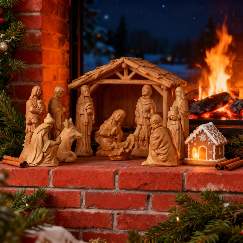 Jesus Manger Nativity Scene Wooden Statue Tabletop Ornament - Best Christmas Gifts