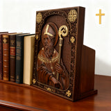 Bgcopper Saint Patrick Wood Carved Icon Religious Gift Wall Hanging Art Work