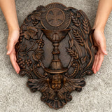First Communion Christian Wood Carving - Sacrament of the Holy Eucharist Plaque