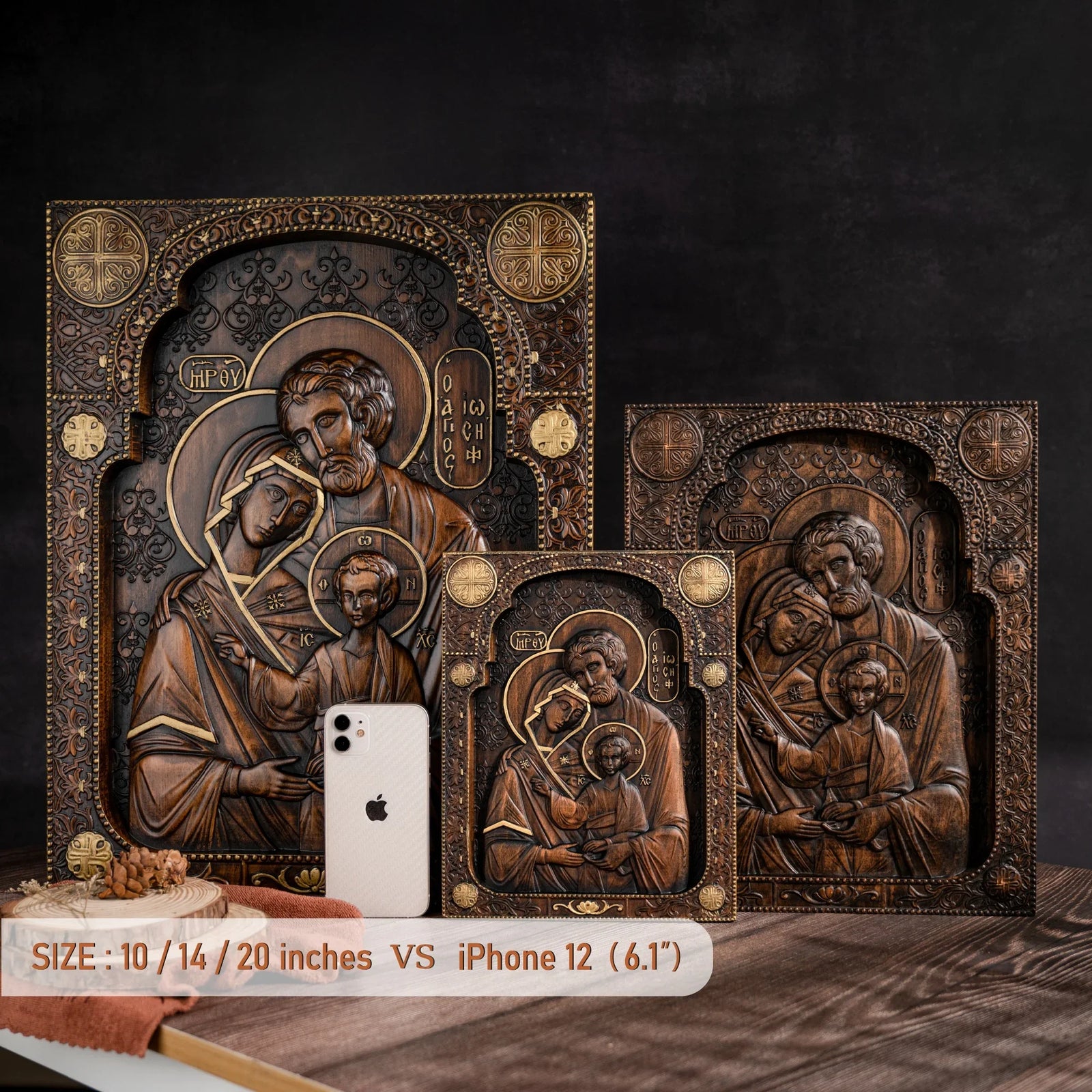 Holy family Nativity Wood Carving Gift Religious Byzantine Icon