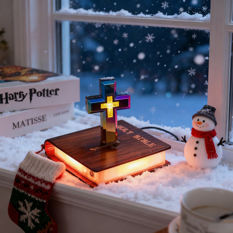 Floating Cross Bible LED Lamp: Suspended Faith, Illuminated Grace