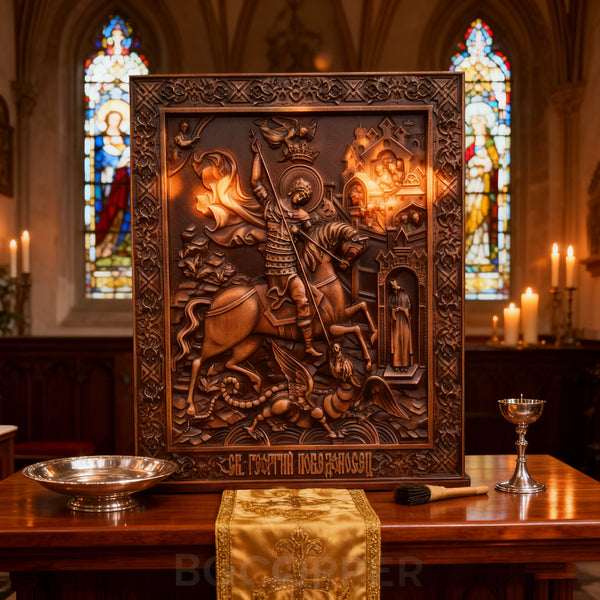 St. George the Victorious Hand-Carved Wood Icon – A Symbol of Courage & Faith