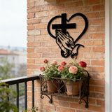 Praying Hands, Heart & Cross Metal Wall Art: Faith, Love, and Devotion in One Design