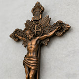 Wood Carving of Jesus Cross with St. Benedict's Exorcism