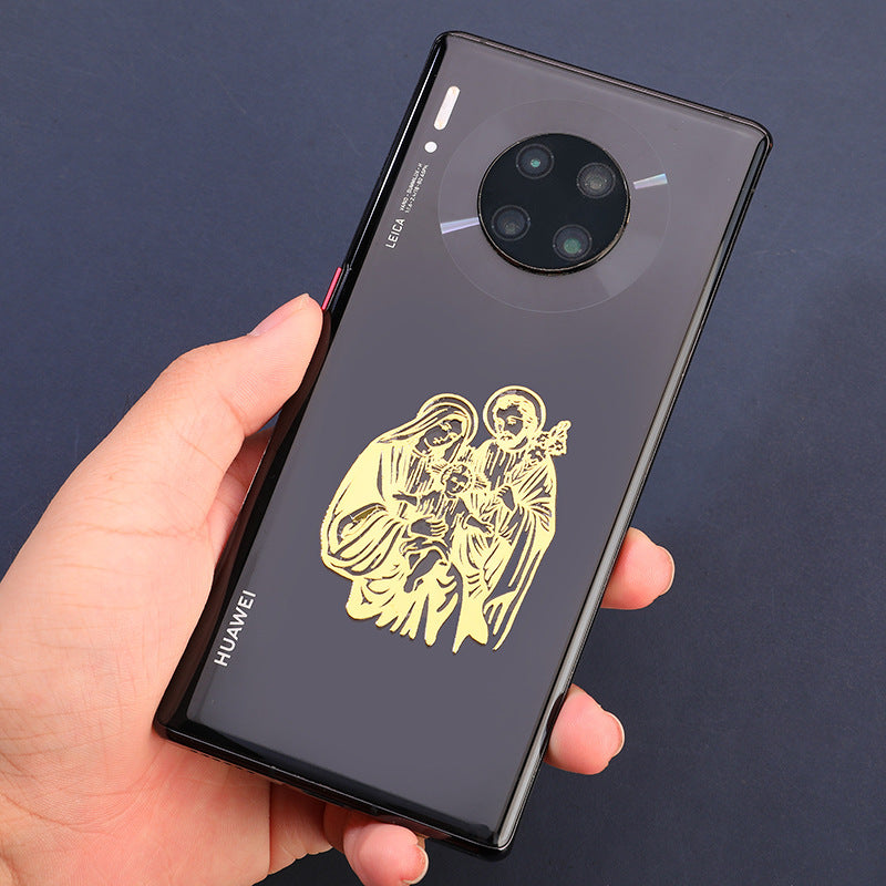 Luxury Religious Jesus Virgin Mary Gold Plated Copper Mobile Phone Decorative Sticker