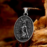 Native American Woman and Wolf Stainless Steel Necklace