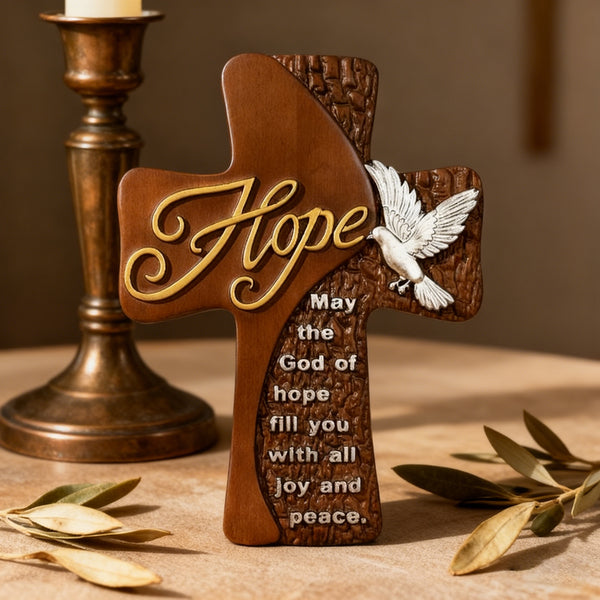Ornate "Love" "Faith" "Hope" Wooden Cross, Solid Wood Cross