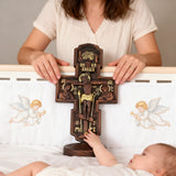 Double-Sided Icon Wood Carving ✝️ | Hand-Carved Crucifix & Saints Beechwood Wall Art