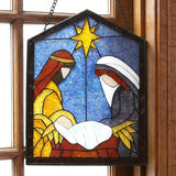 Nativity Scene Stained Glass Suncatcher: The Holy Family in Radiant Light
