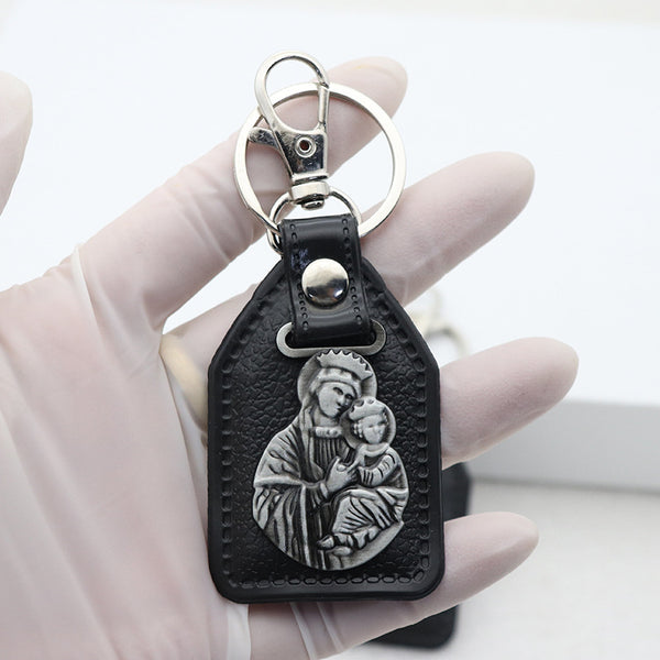 St.Benedict Guadalupe Miraculous Medal Keyrings Leather Car Key Chains