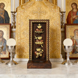 Holy Family Three Sacred Hearts Candlestick Wooden Carved Tabletop Arrangement