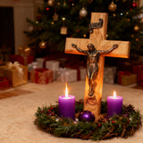 【Holy City Wood】Handcrafted Olive Wood Cross with Bronze Christ Statue A Devotional Companion for Prayer A Collectible Gift of Distinction