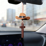 Cowboy Hat & Cross Car Charm: Faith Meets Western Spirit