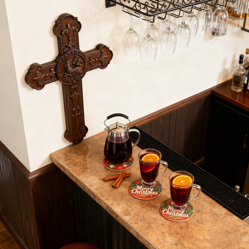 Bgcopper Lamb of God Wood Carving Cross Wall Decor - Paschal lamb