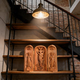 Hand-carved Portable Church - Mini Christian Ascension scene Triptych Altar