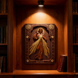 The Sacred Heart and Divine Mercy Jesus Christ Wood Wall Plaque