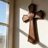 Eternal Heart Hand-Carved Wood Cross: Faith Woven with Love