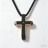 Hammered Two-Tone Stainless Steel Cross Necklace – Strength, Faith & Rugged Elegance
