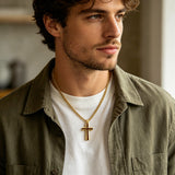 Minimalist Wood & Titanium Steel Cross Necklace – Faith, Warmth & Modern Devotion