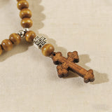 Wooden Bead Prayer Bracelet with Orthodox Cross | Baptism Gift