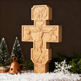 Hand-Carved Beechwood Religious Cross: A Sacred Artistic Testament to Christian Faith