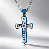 Tribal Flame Engraved Cross Pendant Necklace