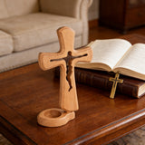 Beechwood Cross Candle Holder: Bearing Faith in Wood, Kindling Devotion with Light