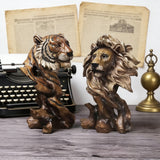 Vintage Faux-Wood Lion Head Resin Figurine | Office & Home Deco