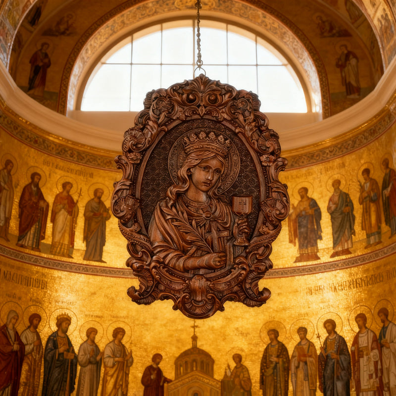 🛡️ Saint Barbara Wood Carving – Handcrafted Devotional Art