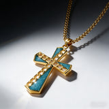 Natural Turquoise Stainless Steel Cross Necklace | Hip-Hop Christian Jewelry