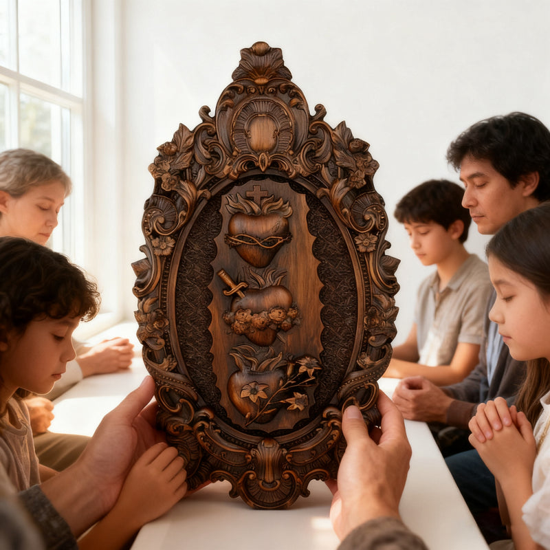 Drei heilige Herzen der Heiligen Familie Wand hängende Kunst arbeit Personal isierte religiöse Geschenk Holz dekor