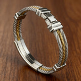 Titanium Steel Braided Two-Tone Cross Bangle