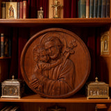 Joseph and Baby Jesus wood carving plaque - Father‘s day gift