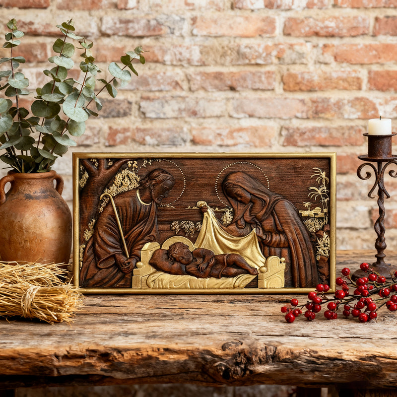 Nativity Scene Wood Carved Plaque, Religious Wall Decor, Christmas Gift
