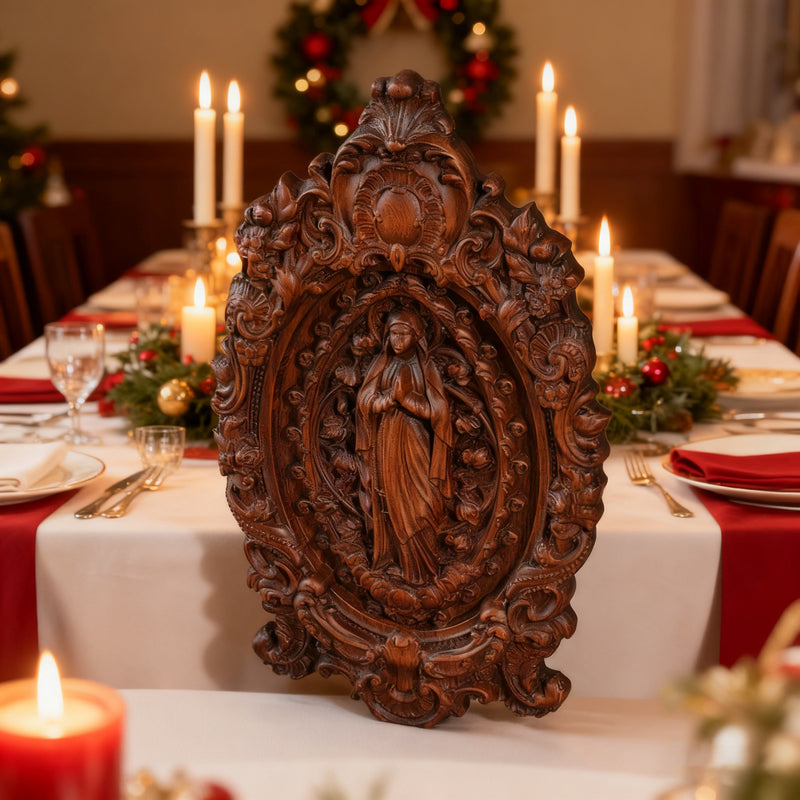 Hand-Carved Our Lady of Grace Wooden Icon: A Christian Symbol of Mary’s Devotion