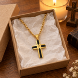 Braided Inlay Cross Necklace – Modern Christian Pendant for Men
