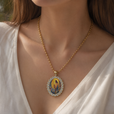Floral Framed Jesus Pendant Necklace