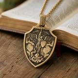 Archangel Michael Shield Pendant Necklace for Men,316L Stainless Steel Vintage 3D Relief Religious Amulet Necklace,Faith Protection Jewelry Gift