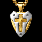 Titanium Steel Shield of Faith Cross Pendant | Protective Christian Jewelry
