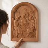 【Holy Trinity Wood Carving】Handcrafted Beech Wood Icon Three Graces Colorway Home Prayer Altar Spiritual Gift