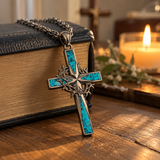 Faith Through Every Thorn – Turquoise Cross Necklace with Crown of Thorns | Christian Jewelry Gift