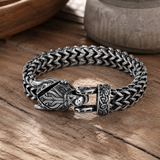 Viking Wolf Head Double Row Thick Stainless Steel Bracelet