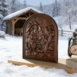 Natural Beech Nativity Scene Wood Carving Plaque: The Heart of Christmas in Handcrafted Wood