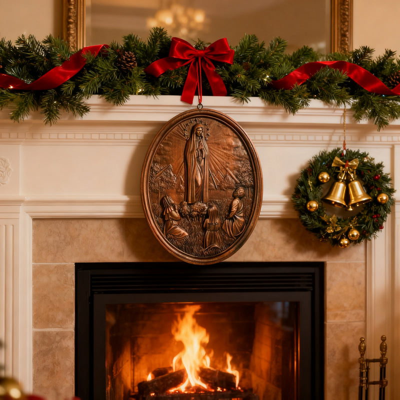 Our Lady of Fatima Wood Carving Decoration - Virgin Wall Pendant