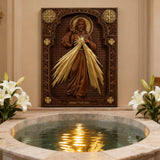 The Sacred Heart and Divine Mercy Jesus Christ Wood Wall Plaque