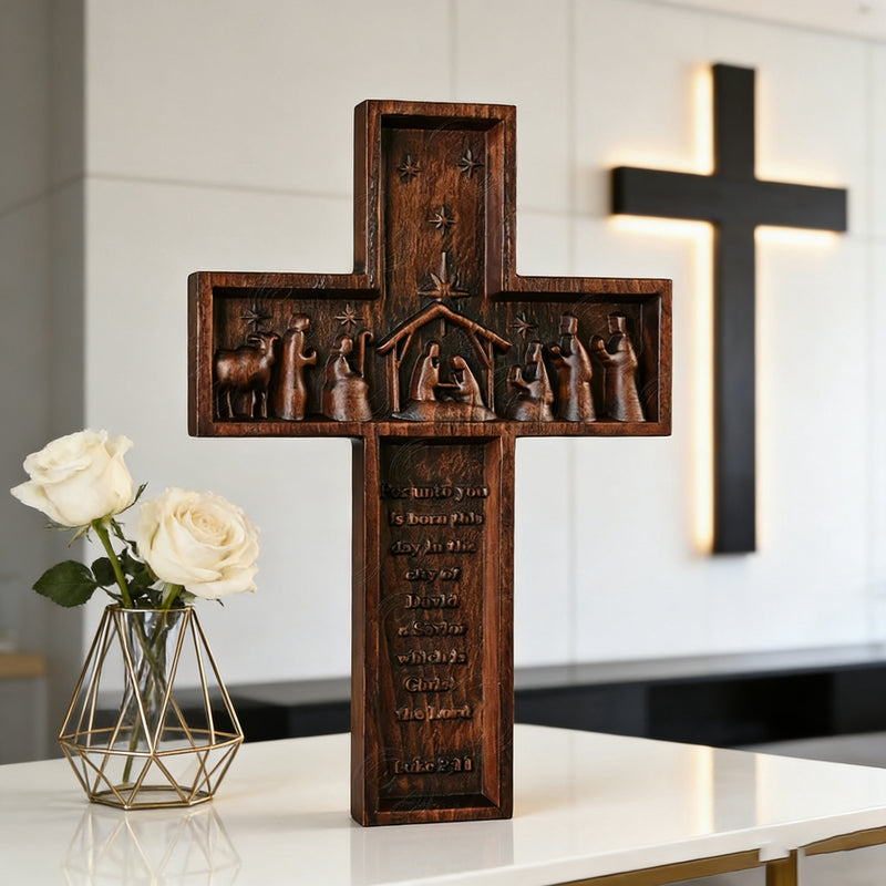 Nativity Scene Crucifix Wooden Wall Decoration