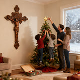 Wood Carving of Jesus Cross with St. Benedict's Exorcism