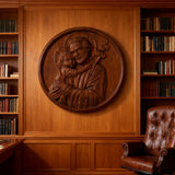 Joseph and Baby Jesus wood carving plaque - Father‘s day gift