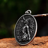 Native American Woman and Wolf Stainless Steel Necklace